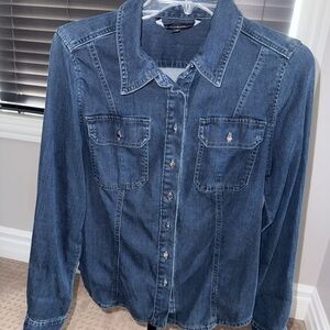 White House Black Market Blue Button Down Shirt